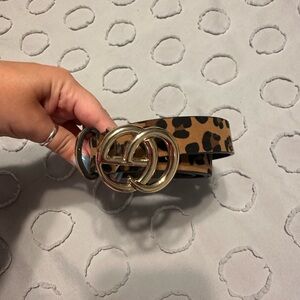 Leopard Print Belt with Gold Buckle